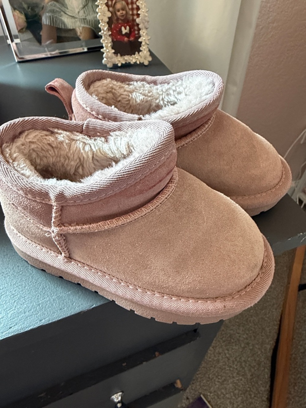 Plush-Lined Kids Slip-On Booties in Dusty Pink